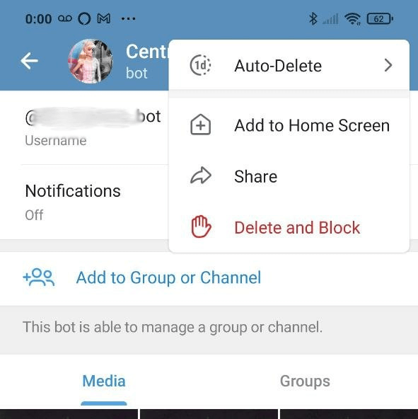 Kaip ištrinti robotą &bdquo;Telegram&ldquo;